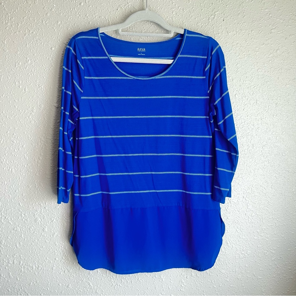 Ana Women’s Blue Striped Top- light weight quarter sleeve women’s shirt